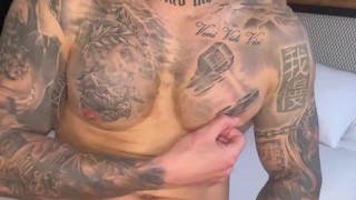 Uncut Fat Cock Guy Tattoed and Muscle, BoyGym