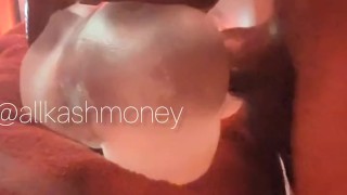 Clear toy deep strokes with cum shot