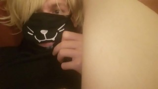 Femboy milks his big cock in his own mouth and swallows