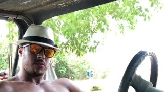 Diego Barros gives you an outdoor dashboard POV and spits on his fat uncut brazilian cock 