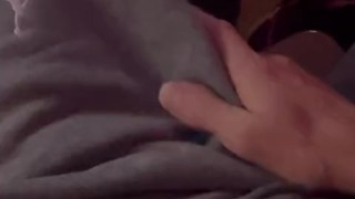 Playing with my hard cock through my sweat shorts