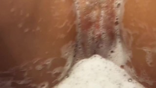 Wet Footjob in bathroom - pussy in foam