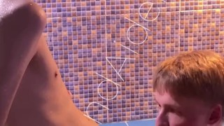 Hot twinks swimming together and make blowjob in the pool