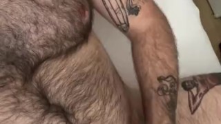 Dad strokes his cock with the door open