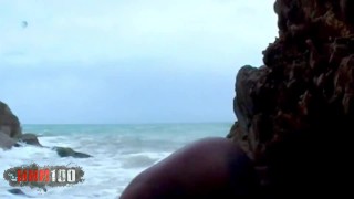 Interracial fucking at the beach with Shania a cute ebony babe