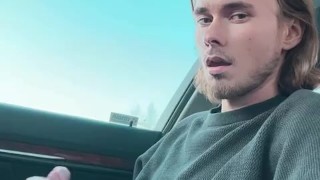 Twink jerks in car publicly
