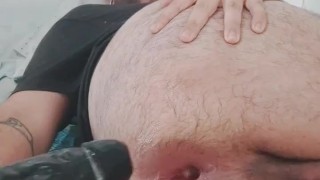 Training my ass with a huge 11 inch black dildo