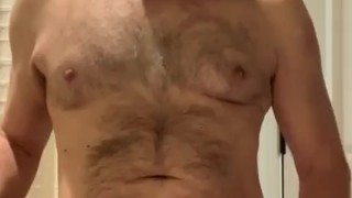 Jerking-off before my shower. I eat my cum. I had to be quiet since other's were in the house!