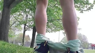Hot jock working out pulls shorts down in the middle of a public park to show off his ass and cock
