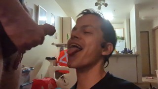 Asian Twink gets facial from white daddy cock