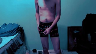 Shy guy trying out new boxer briefs
