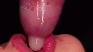 CLOSE UP: BEST Milking MOUTH made You CUM TWICE in CONDOM! Broke the CONDOM and Got All CUM! BLOWJOB