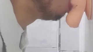 Deepthroat training with big dildo