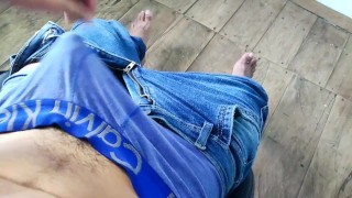 Asian gets horny as he plays with his bulge and then masturbates intensely in his underwear until he
