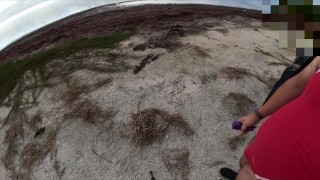 Beach Exhibition in Spliced Sporty Swimsuit – POV Seashore Solo Cumshot with Ex-Wife Audio