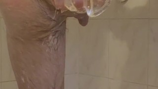 Didlo birthing in the Shower, slow motion , gape training , ruined hole