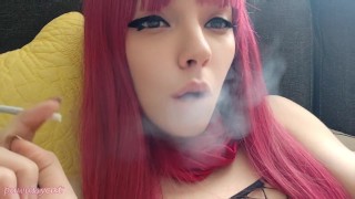 Cute Alt Girl smoking in body fishnets CLOSE UP (full vid on my ManyVids/0nlyfans)