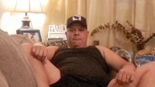 Hunk daddy wanking his huge cock