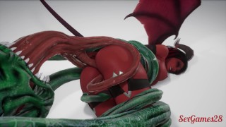 Succubus girl is fucked by a monster with many cocks
