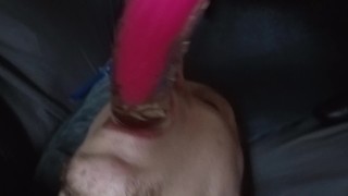 Choking his slutty bitch ass with my huge pink cock!!