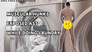Muscular hunks exposed ass while doing laundry