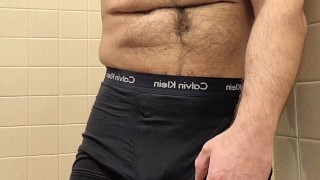 HAIRY MUSCLE BEAR FLEXING IN UNDERWEAR