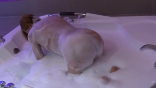 Beautiful stepmother in the motel jacuzzi masturbates before fucking her