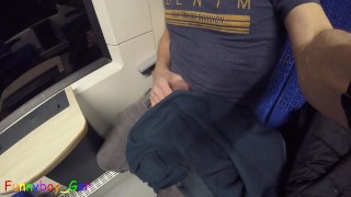 Kinky guy jerks his fat cock on the train ride home