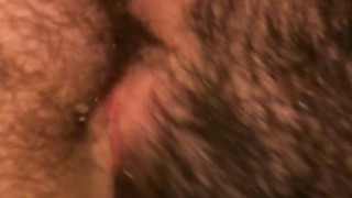 Licking Cum of a Hairy Uncut Cock