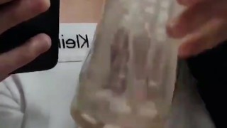 fucking this pussy toy with a condom and cumming