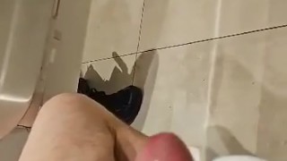 Huge creamy load in public toilet
