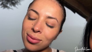 Trio of friends go to the forest to fuck with clothes, they eat my pussy