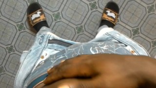 AFRICAN BOY IN PANTS RUBBING HIS COCK HARD UNTIL WET
