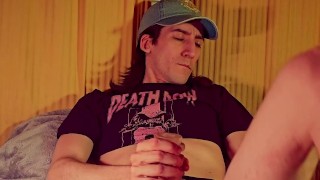 cute guy edges big cock with fleshlight until they cum while listening to breakcore