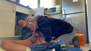 HOT WIFE BLOWJOB TO THE PLUMBER IN MY KITCHEN