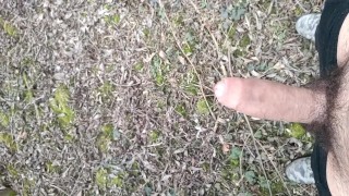 Slow motion Two big cumshots public- uncut hairy thick cock