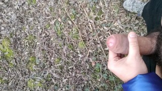 Slow motion Two big cumshots public- uncut hairy thick cock