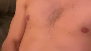 Muscular MAN moans while jerking his SENSITIVE cock! Morning work-out