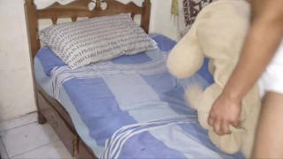 young man urinates his diaper and masturbates