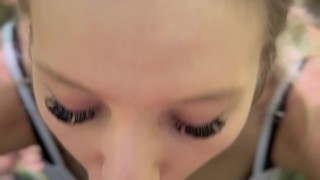 Teen girl Sucking my cock the forest while strangers watch