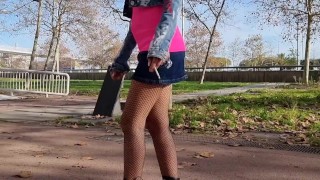 Ripped tights walking Sexy ass on Public