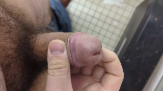 Onlyfans preview: Hung bear jerks off in highway rest area restroom.