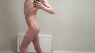 Sneaking into a public toilet and showing off my sexy skinny body and tiny ass infront of the mirror