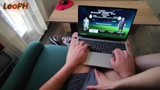 My Step Sister won't let me Play FIFA because she wants to play with my DICK. Big Tits