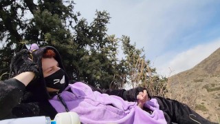 Catboy moans in the mountains and masturbates