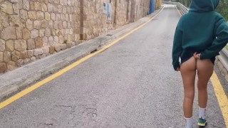 Walking public and show panties and shaved pussy