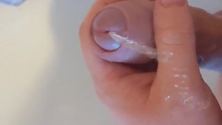 Using my Piss as Lube to make my Big Cock Cum!