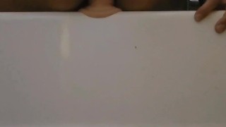 Married man sneaks in bathroom to fuck his asshole with 8inch dildo