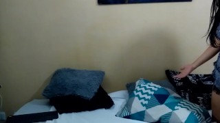 Playing with my friend in bed in sexy lingerie, we caress our bodies, we get naked in the room.