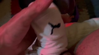 Playing with stinky socks and precumin while dirty talking